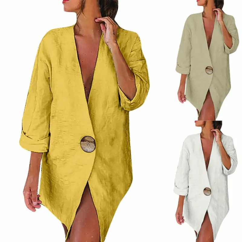 2019 Женский Повседневный Свободный Длинный блейзер с большими пуговицами женская