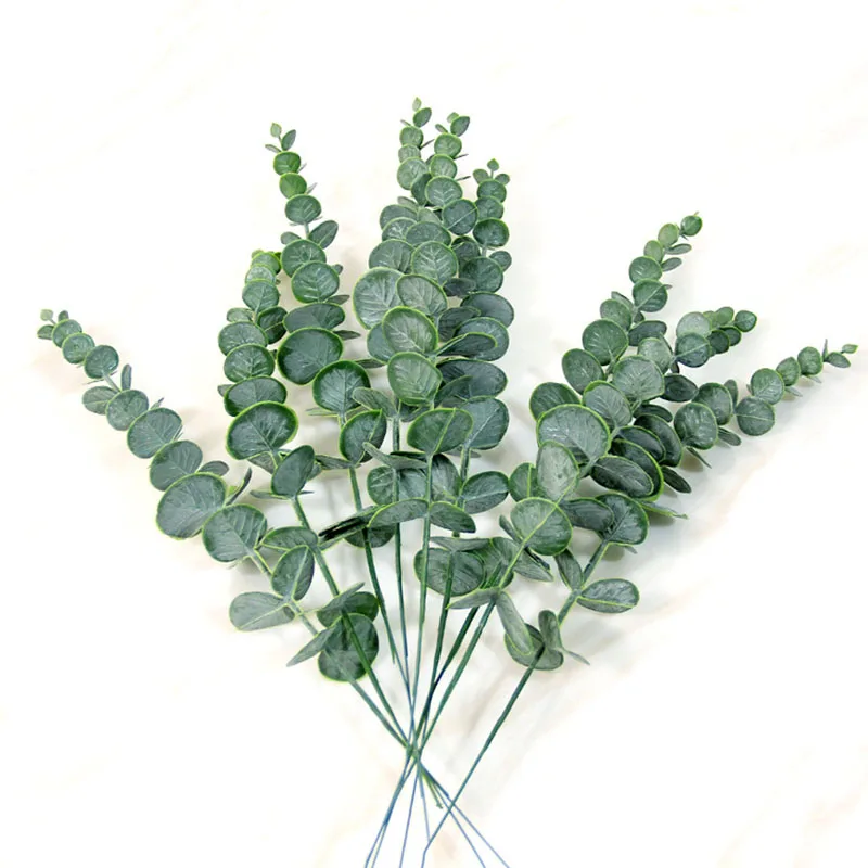 

Plastic Eucalyptus Leaves Fake Plant Branch Flower Material DIY Flower Wall Wedding Wreath Greenery Plant Leaf Decor Home Garden