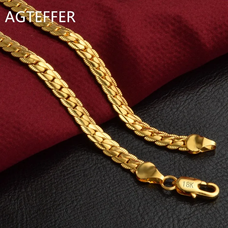 AGTEFFER S925 Sterling Silver 6mm Full Sideways Necklace 8/18/20/24 Inch Chain For Woman Men Fashion Wedding Engagement Jewelry