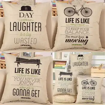 

Retro Bicycle Quote Cotton Linen Cushion Case Soft Home Room Gifts Single Sides Printing Letter Pillow Case