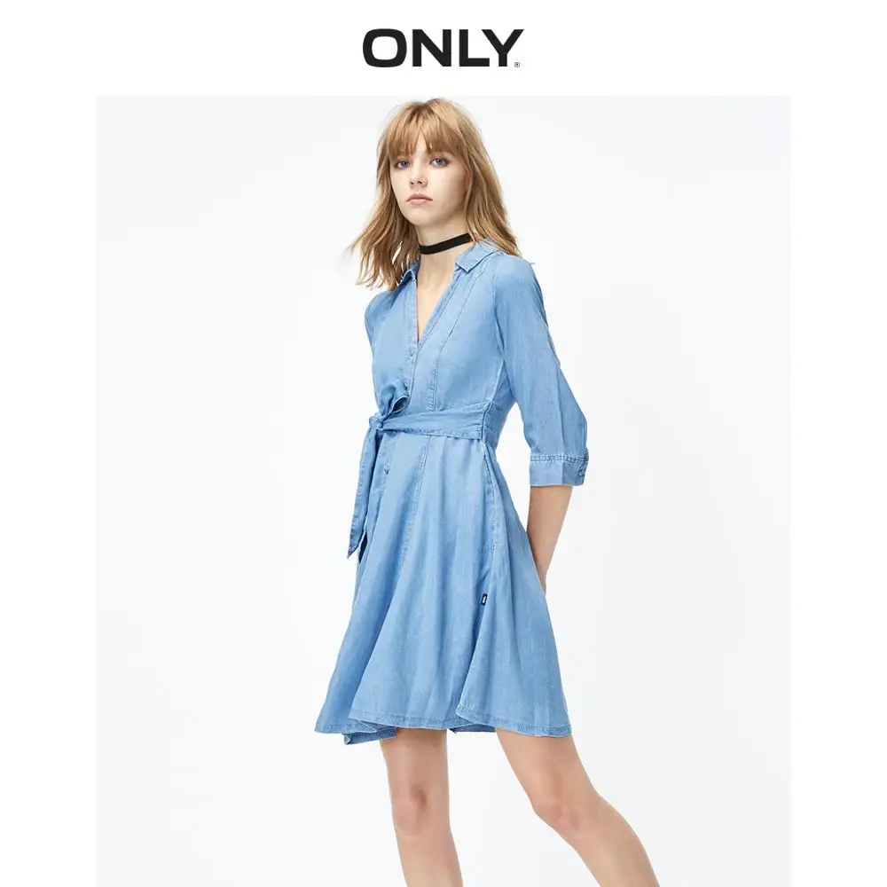 Женское джинсовое платье с V образным вырезом|Платья| |