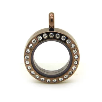 

10Pcs/lot 20mm Stainless Steel Chocolate Magnetic Glass Floating Lockets with Rhinestone for DIY Necaklace Jewelry