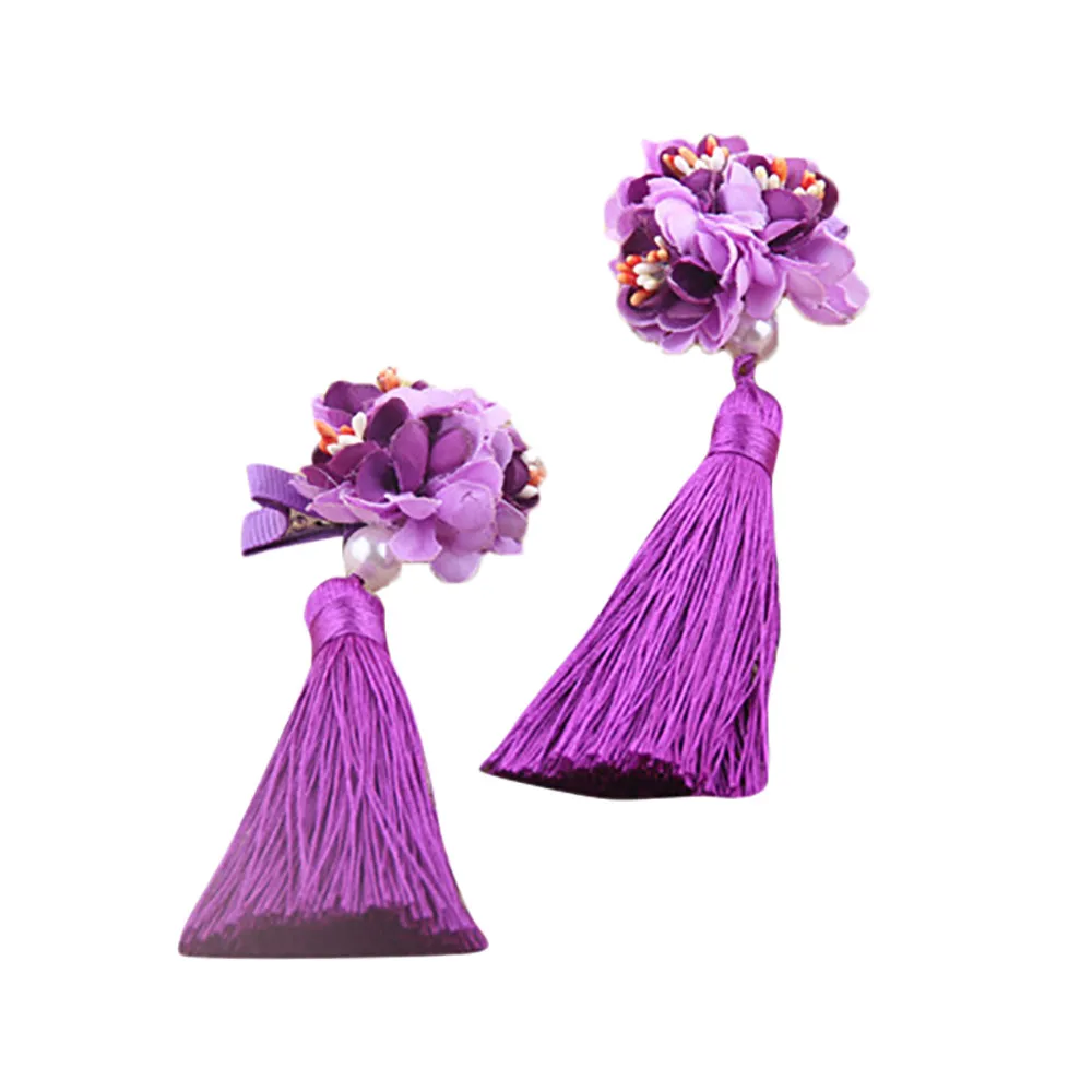 Purple Детская повязка на голову для маленьких девочек с кисточками и жемчугом; заколка для волос; аксессуары для волос - Цвет: Purple