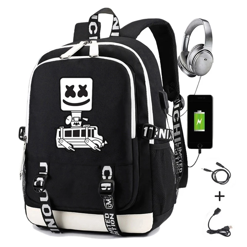 Black 05 DJ Mello рюкзак для студентов, школьная сумка, рюкзак с забавным принтом с Usb зарядкой, мужской рюкзак для путешествий для ноутбука - Цвет: Black 05