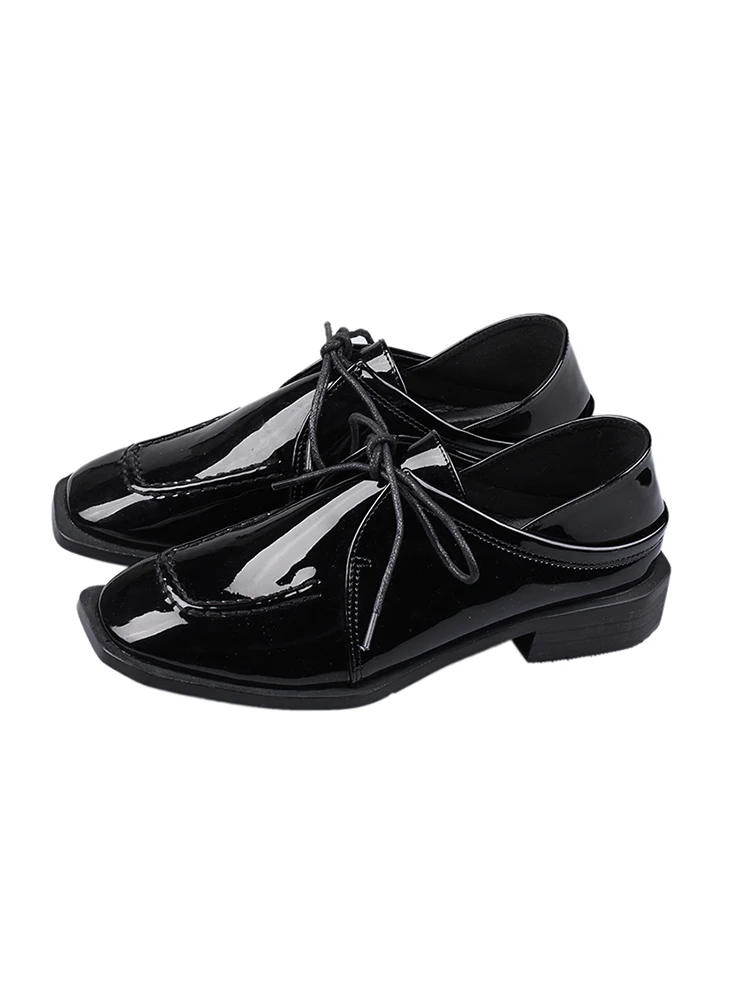 Women's shoes new autumn retro bright leather thick with single shoes square head with stepping shoes