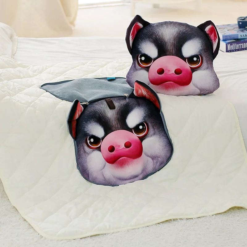 

Cute Cartoon Animal Airable Cover Pillow Dual Purpose Summer Blanket Cushion Cover Single Person Office Students Lunch Break Was