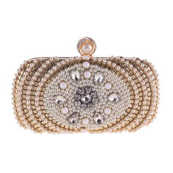 

Elegant Women Pearl Evening Bags Trendy Rectangle Shoulder Pouch Ladies Black White Fashion Party Clutches Banquet Purse Pouch