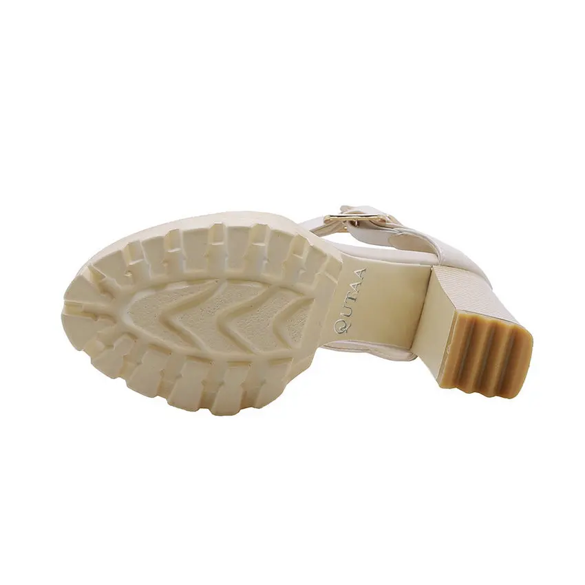 Женские босоножки на платформе QUTAA черные очень высоком каблуке молнии с круглым