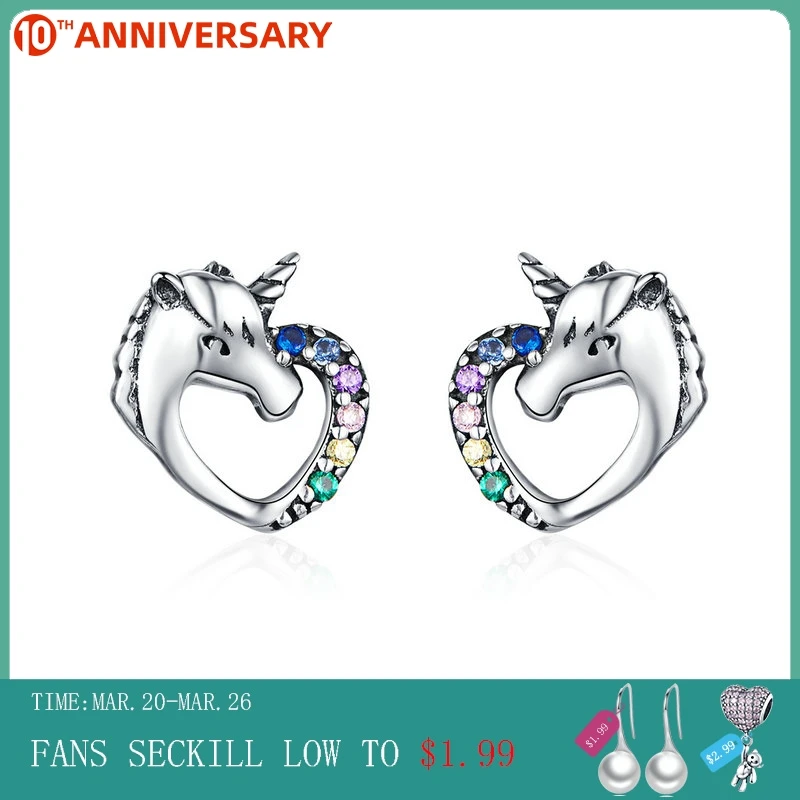 

CodeMonkey Lucky Licorne Stud Earrings for Girl Multicolor Horse Ear Studs 925 Sterling Silver Anti-allergy Jewelry CME611