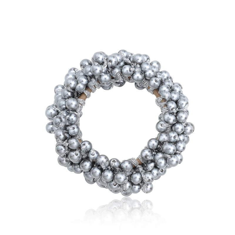 light grey 1 шт., модное жемчужное кольцо для волос для девочек, бусины "галстук", эластичные резинки для волос, Корейская резинка для волос, головной убор для волос - Цвет: light grey
