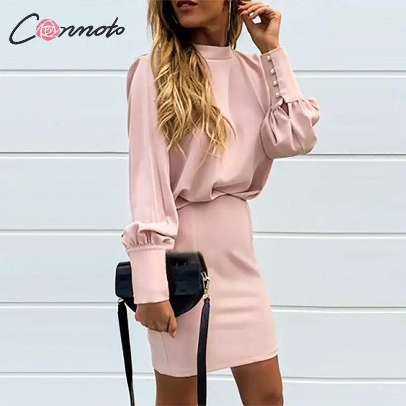 Conmoto розовое однотонное сексуальное Клубное платье для женщин с открытой спиной однотонные облегающие платья с черепашками вечерние платья с длинным рукавом для девушек vestidos