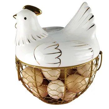 

Farmhouse Style Desktop Groceries Stainless Steel Eggs Storage Basket With Lid Home Decor Cute Multi-function Handle Organizer