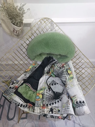 Grey Green Зимняя меховая куртка для девочек; сезон осень-зима; детская верхняя одежда; пальто из натурального кроличьего меха; толстые теплые парки для маленьких мальчиков; TZ330 - Цвет: Grey Green