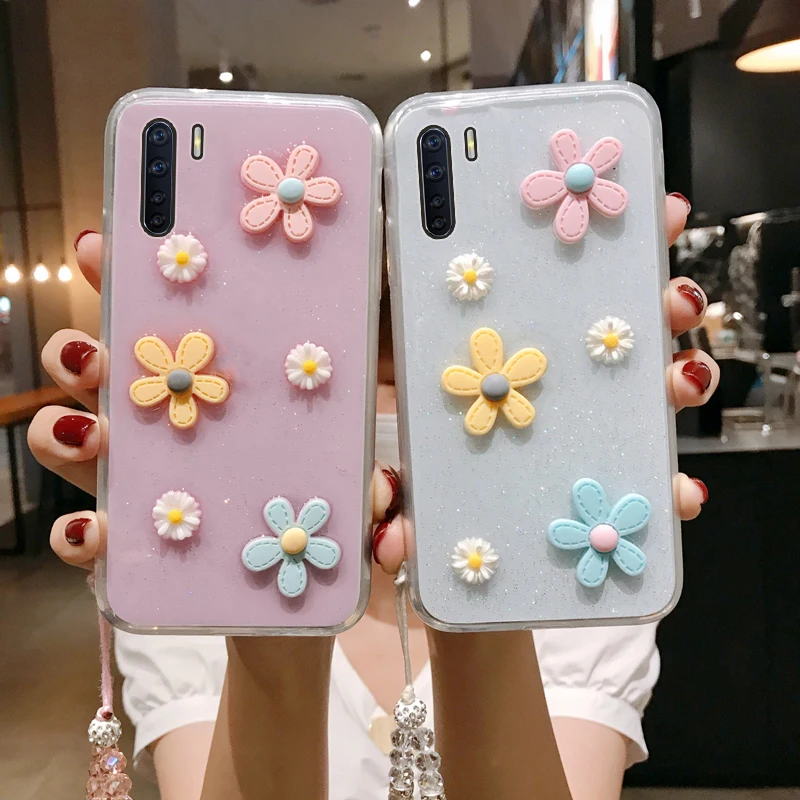 Задняя крышка для OPPO F15 с 3D блестками цветы | Мобильные телефоны и аксессуары