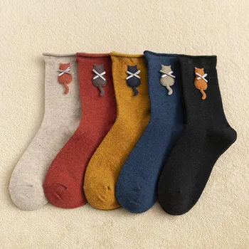 

Fashion Casual Cartoon 5 Pairs Funny Bear Print Socks Women Girls Solid Color Cotton Cute Harajuku Socks Streetwear New z1120