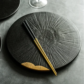 

KINGLANG Ceramic Black golden color tableware plate household ceramic plate sushi sashimi plate