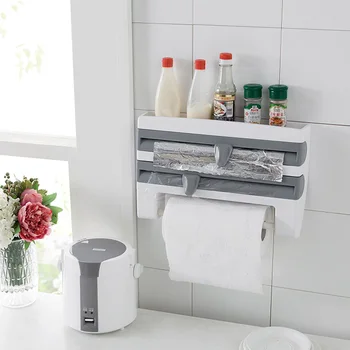 

Wall-Mount Paper Towel Holder Kitchen Holder 4-in-1 Plastic Organizer Dispenser Wall Roll Paper Storage Sauce Wrap Spice Rack