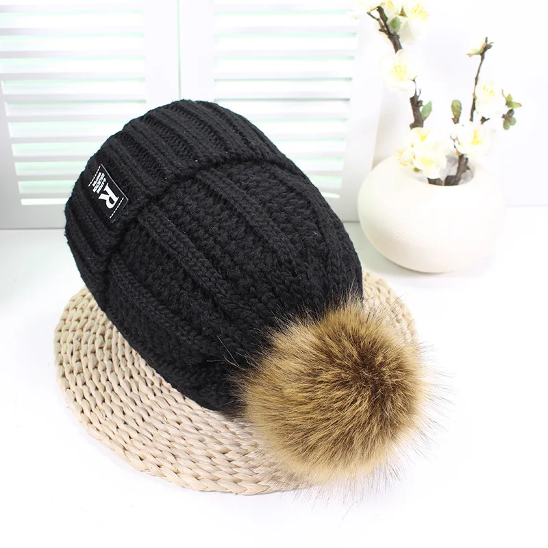Black Брендовые зимние вязаные шапки бини, женские толстые теплые шапочки, шапка Skullies, женская вязаная шапка с буквенным принтом, шапочки, шапочки - Цвет: Black