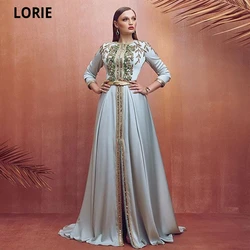 LORIE Beach Satin Evening Dresses Moroccan Caftan Cap Sleeve Elegant Lace Prom Party Celebrity Gowns Long Custom Made 2021