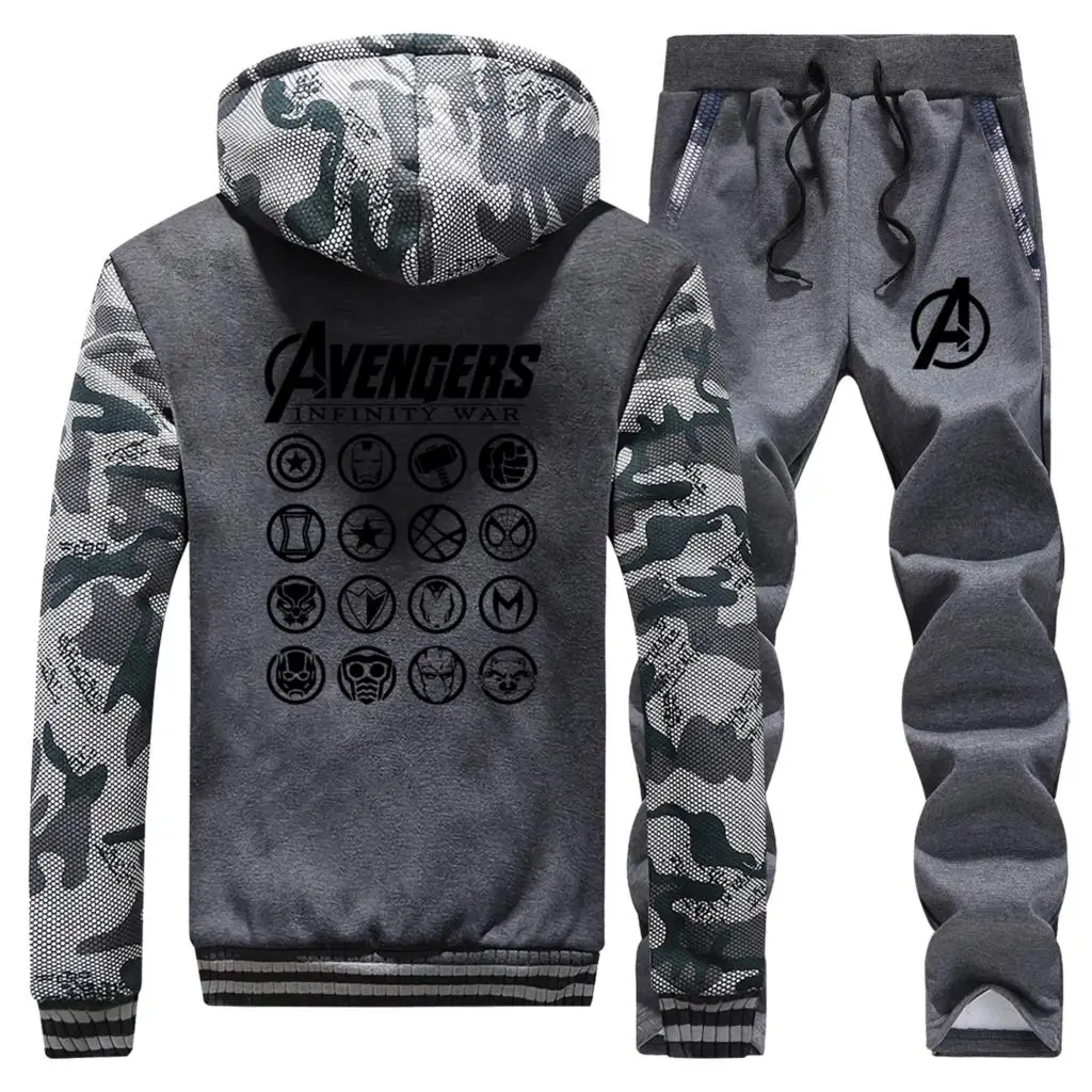 80% OFF The Avengers Latest Endgame Hoodies Men's Camouflage Sweatshirt Winter Fleece Warm Coat Men Fashion Jacket+Pants 2 Piece Sets