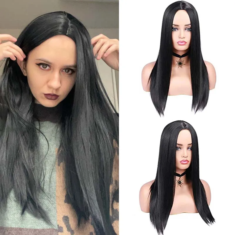 Long Straight Black Middle Part Natural Black Long Wigs for Women Heat Resistant Synthetic Wig Long 26 inch for Daily Party