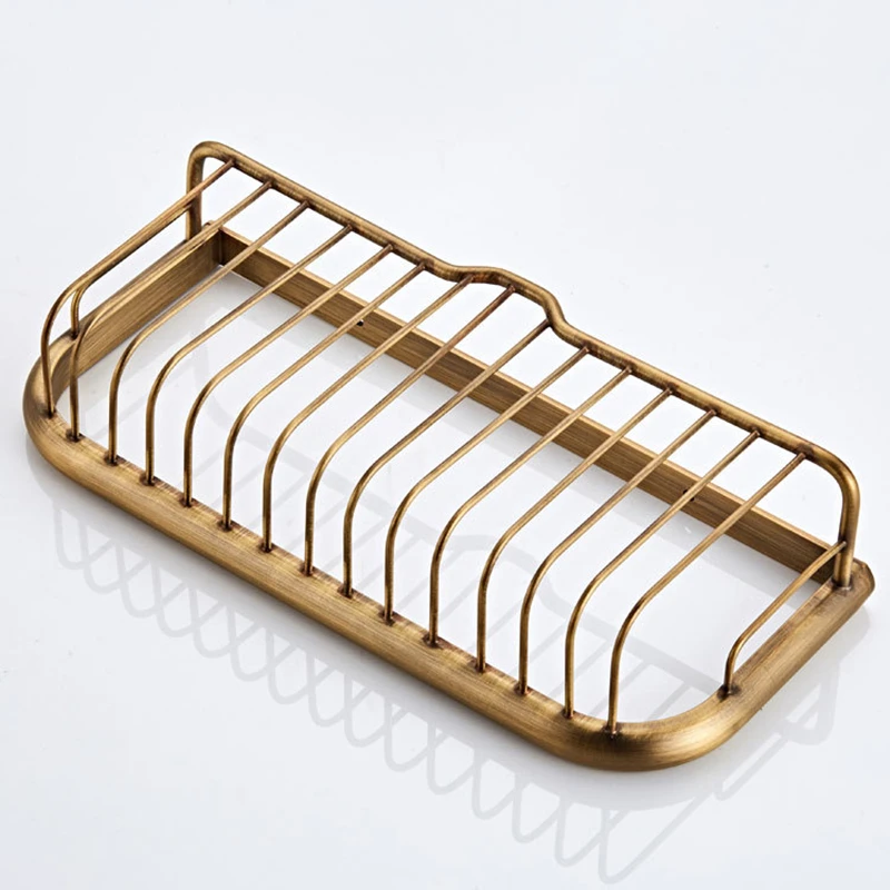 Bathroom Shelves Single Brass Antique Shower Corner Shelf Wall Mount Shampoo Storage Shelf 30cm