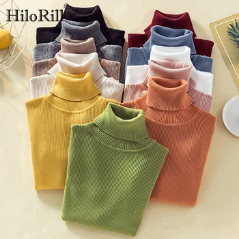 

Womens Sweaters 2020 Winter Casual Turtleneck Solid Cashmere Pullover Top Long Sleeve Pure Jumper Autumn Knitted Slim Sweater