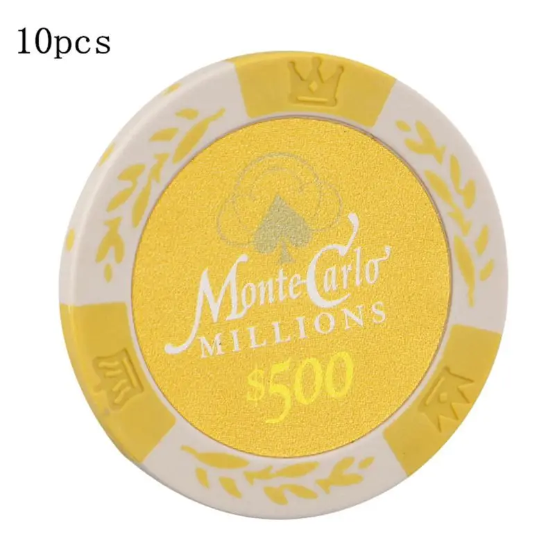 500 10pcs Poker Chips Monte Carlo Casino Wheat Coins Baccarat Texas Hold'em Chip 14g suit for table games - Color: 500