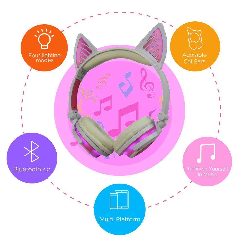 Ostart с милыми кошачьими ушками, для девочек игровая bluetooth-гарнитура с светодиодный свет Красочные за ухо складные наушники с микрофоном для телефона из поликарбоната с 828