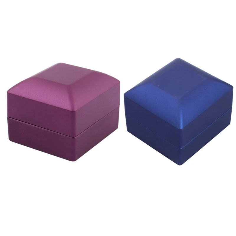 

2 Pcs New LED Lighted Ring Gift Box Wedding Engagement Ring Gift Box, Purple & Blue