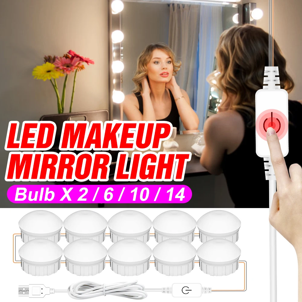 

LED Makeup Vanity Mirror Light USB Touch Dimmable Dressing Room Cosmetic Lamp LED Dressing Table Mirror Light LED Wall Bombillas