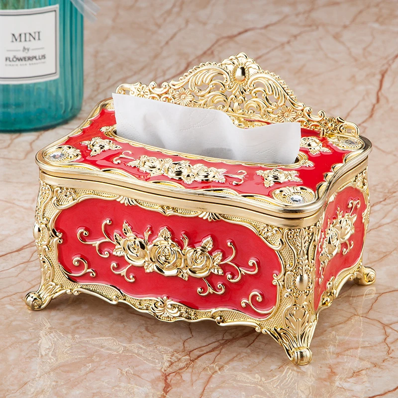 Caja De Pañuelos Decorativa Estilo Europeo Acrílico rojo dorado Caja De Pañuelos Decorativa Estilo Europeo Acrílico rojo dorado
