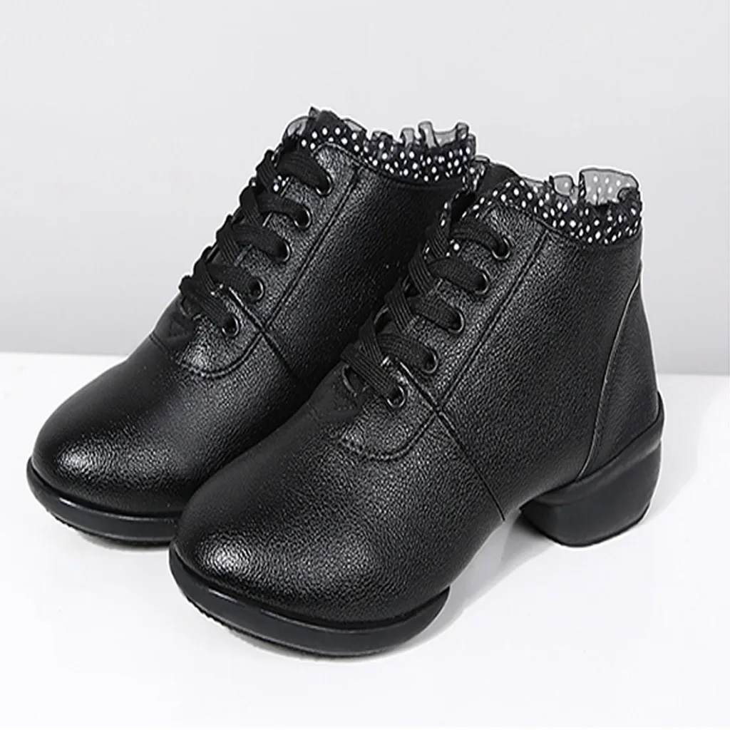 Модная танцевальная обувь высокого качества на шнуровке из PU искусственной кожи демисезонная танцевальная обувь удобные дышащие Нескользящие ботинки с боковой подошвой - Цвет: Черный