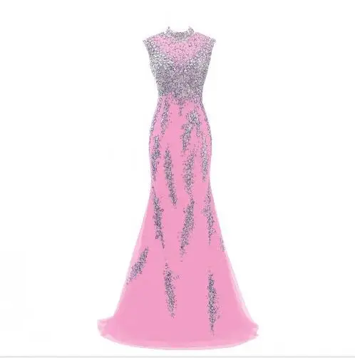 Color 9 Вечерние платья Erosebridal с блестящими кристаллами, официальная Женская одежда, вечерние платья с высоким воротником, vestido de festa DLR01 - Цвет: Color 9