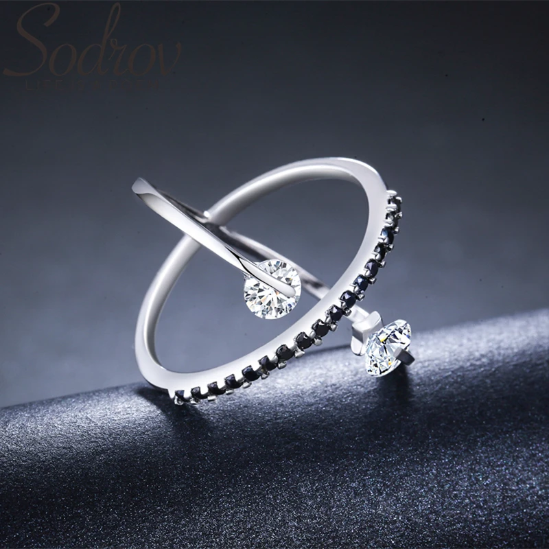 SODROV твердые кольца из стерлингового серебра 925 пробы для женщин Черный шпинель Элегантный Обручальное кольцо из стерлингового серебра ювелирные изделия GG044