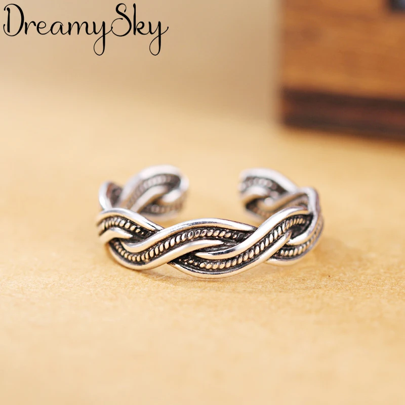 DreamySky, этнический стиль, серебряные бусины 925 пробы, крученые кольца для женщин, свадебные, винтажные, открытые, кольца на палец, рождественские подарки