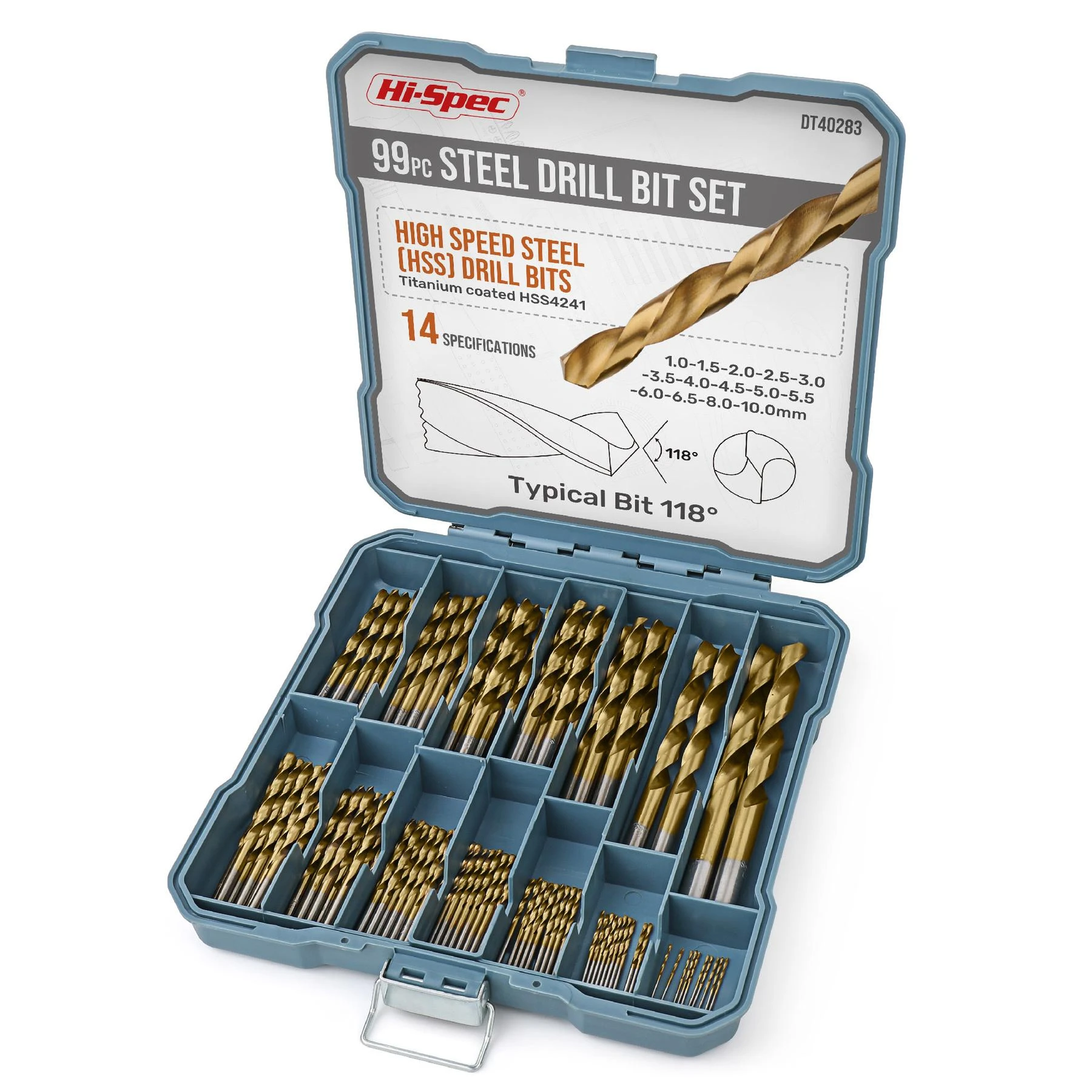 Hi Spec 99pc Metal Drill Bit Set 1 10mm Titanium Coated HSS Drill Bit