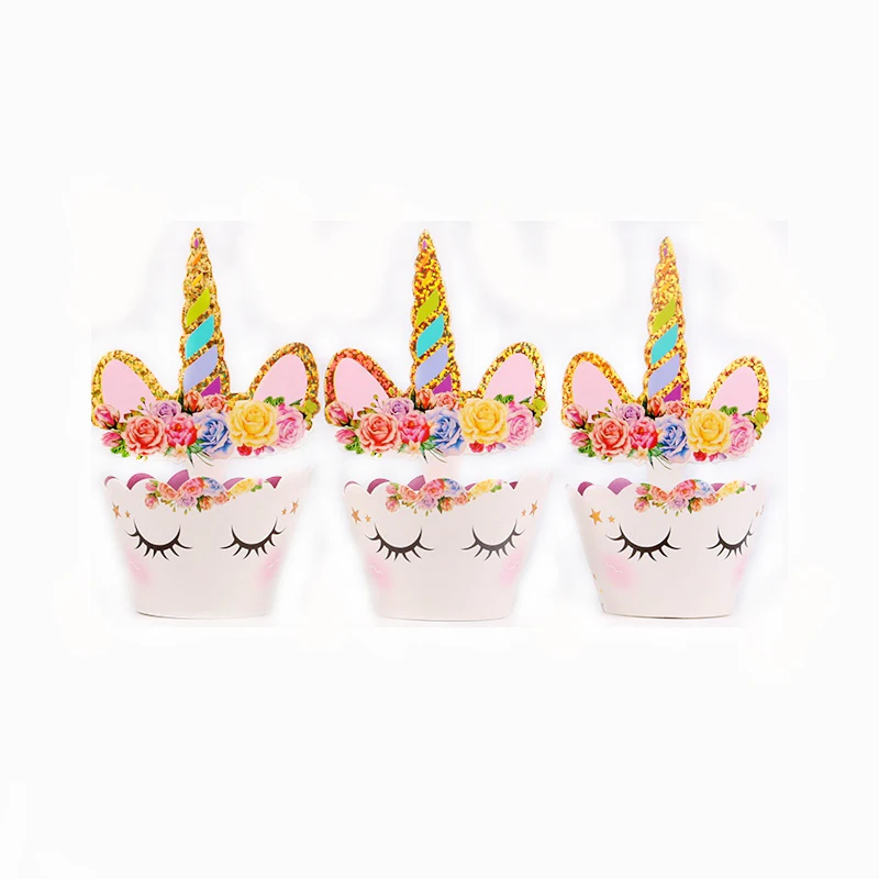 Wrapper Topper 12set Одежда для мальчиков пользу Синий тема, хороший подарок на день рождения с изображением ярких золотых цветов Единорог вечерние набор посуды материалы для украшения тортов - Цвет: Wrapper Topper 12set
