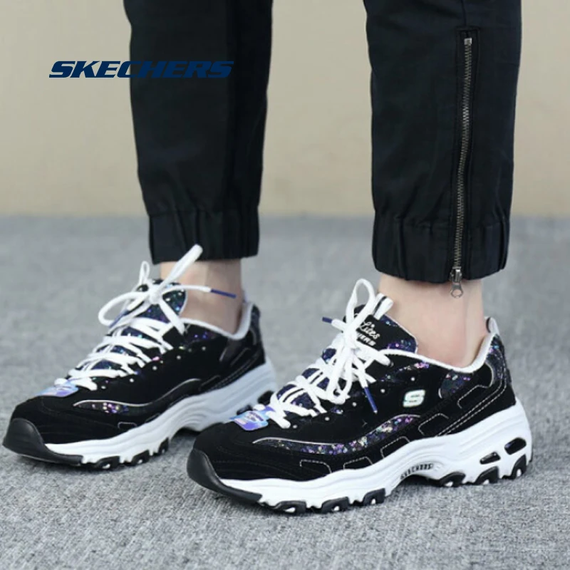 Skechers туфли в повседневном стиле; Для женщин D'lites, на платформе ботинки с массивным каблуком кроссовки удобные женские туфли на плоской подошве модные папа обувь Брендовая оригинальная 11916-BKW