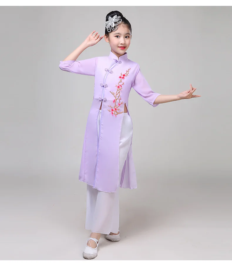 Детское классическое танцевальное платье с веером для девочек Yangko dance Costuem детский зонт костюм для танцев Китайский народный танец ткань