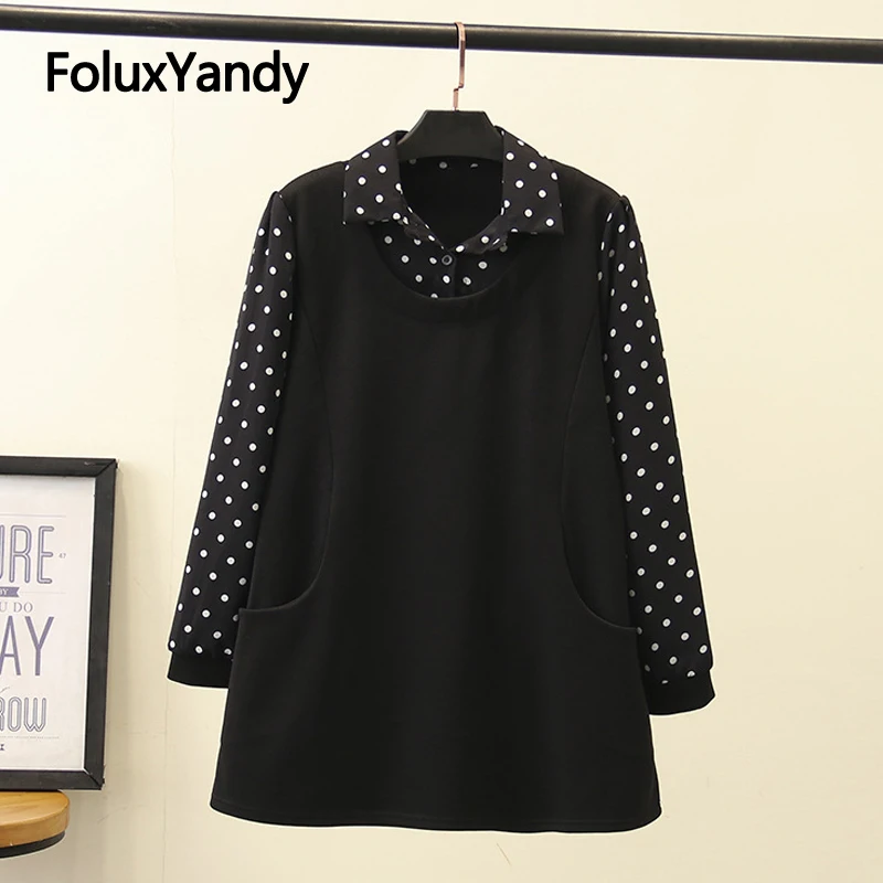 

Warm Thick Autumn Winter Shirts Plus Size Blouses Women Casual Dot Long Sleeve Blouse Shirt One Piece KKFY4252
