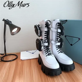 

Colorful Martin boots Women Genuine leather motorcycle boots Women Two Pocket Knee High Boots Brand Design Millitary Long Boots