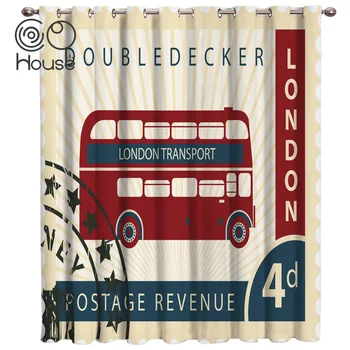 

Vintage London Stamp Room Curtains Large Window Living Room Kitchen Bedroom Fabric Indoor Decor Curtain Kids Room Curtains