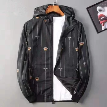 

New 19 Men Rib Sleeve Crown Embroidery bee double side High couple Baseball Coats & Jackets Abstract digital coat Motor #M89