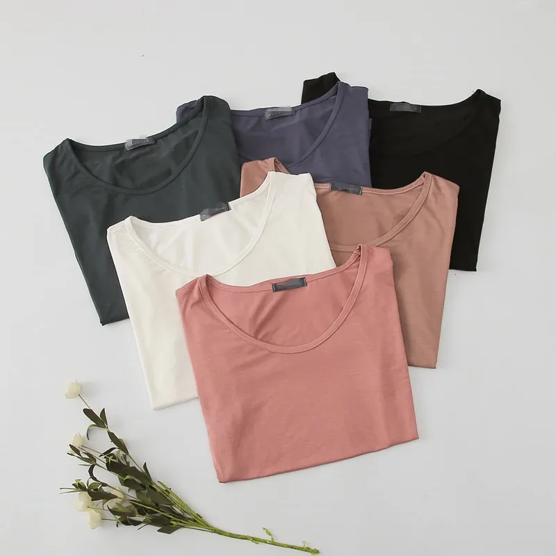 

Slim Fashion Solid Basic Summer Cotton T-Shirt Casual Women T Shirt Top Tee Crop Harajuku Thin Short Sleeve Elastic Soft Tshirt
