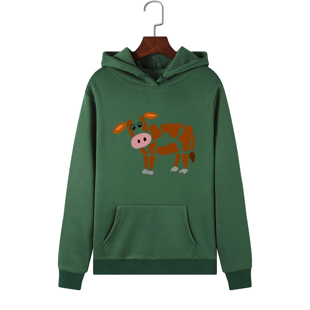 Зеленый Women Hoodies Oversized Hoodie Streetwear Hoody Sweatshirt Clothes Female Hooded Graphic Sweatshirts Cow Printed Autumn Tops - Цвет: Зеленый
