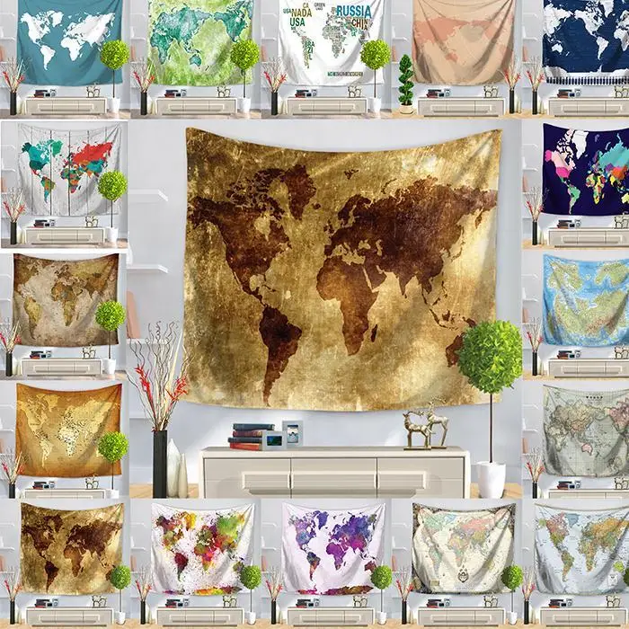 World Map Painting Wall Hanging Tapestry 1-16 Beach As picture Towel Multi Printed Functional Blanket