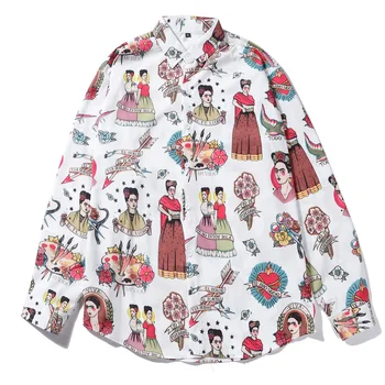 

Turn-down Collar Print Long Sleeves Shirt women Japanese Streetwear Fashion Autumn Printing Hawaiian Casual Harujuku Shirts