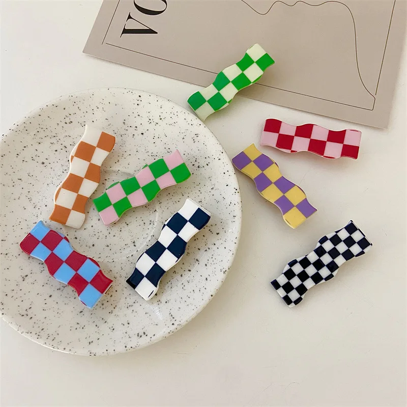 

8 шт., заколки в клетку для девочек, в Корейском стиле