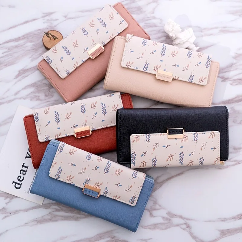 

Korean version of PU new ins tide small fresh and lovely printing three-fold wallet long wallet wallets for women women wallets